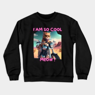 Cool cat on motorbike in desert Crewneck Sweatshirt